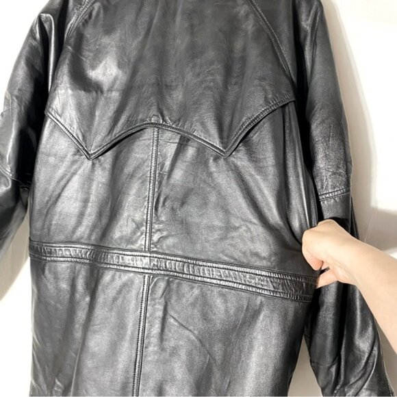 Vintage Canada Sportswear Black Lamb Leather Coat W Drawstring Waist L - Picture 9 of 15